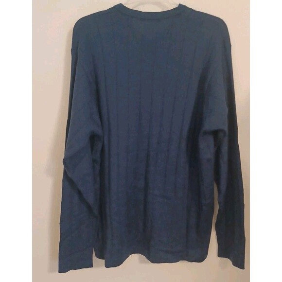 Brandini Sweater Mens Large Navy Merino Wool V Neck Pullover Made in Italy - Picture 6 of 8